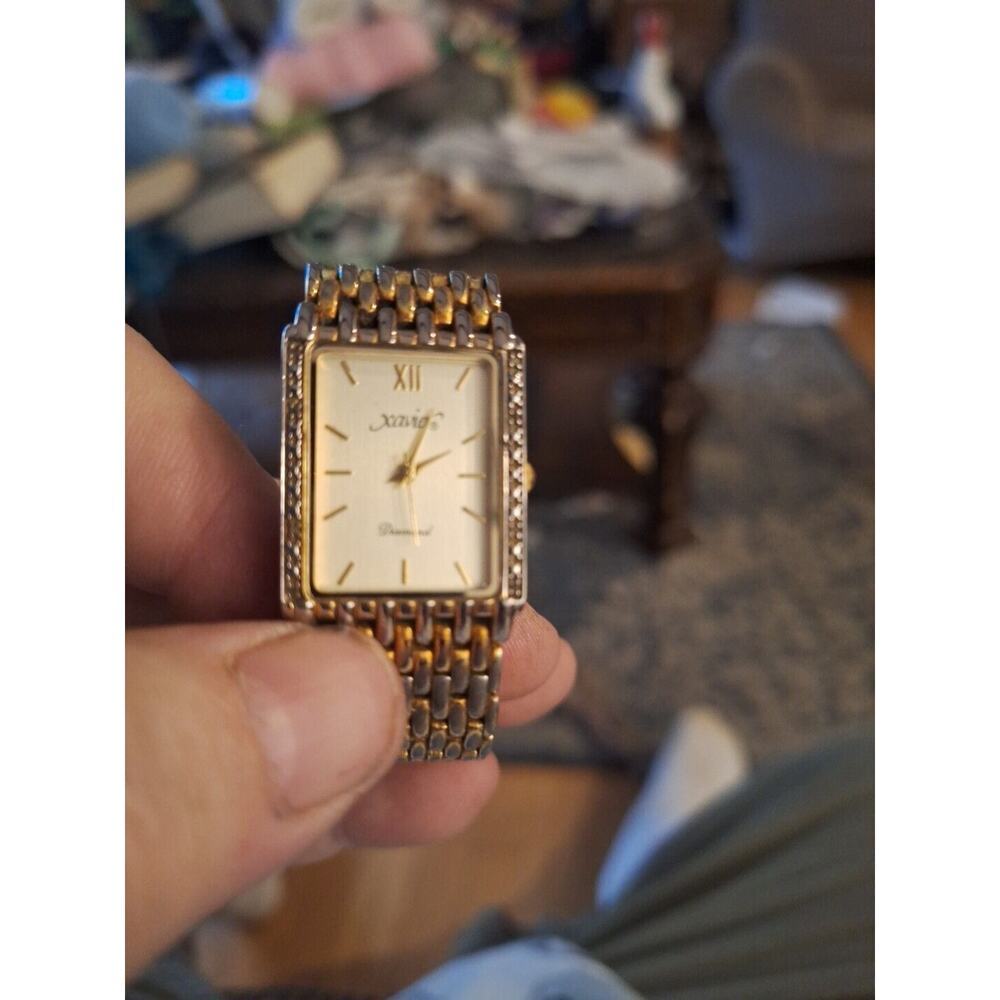 Vintage Xavier Diamond Quartz Men's Watch Masterpiece Gold Tone Needs Battery